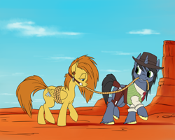 Size: 3000x2400 | Tagged: safe, artist:vistamage, oc, oc only, pegasus, pony, unicorn, bit gag, bondage, bound wings, bridle, clothes, colored hooves, female, gag, gun, handgun, hooves, horn, mare, native american, prisoner, revolver, rope, squaw, tack, tied up, weapon, wild west, wings