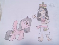 Size: 3264x2448 | Tagged: safe, artist:smurfettyblue, alicorn, human, pony, clothes, crown, hawaii, hawaiian, haywaii, haywaiian, human standing next to pony, jewelry, moana, pacific islander, ponified, princess, regalia, singing in the comments, traditional art