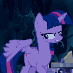 Size: 507x508 | Tagged: safe, screencap, spike, twilight sparkle, twilight sparkle (alicorn), alicorn, dragon, pony, the cutie re-mark, animated, annoyed, female, flapping, floppy ears, frown, gif, glare, hoof hold, lidded eyes, looking back, looking down, male, mare, night, open mouth, raised hoof, solo focus, spread wings, surprised, talking, wide eyes