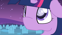 Size: 1920x1080 | Tagged: safe, artist:hackd, twilight sparkle, grave, graveyard, implied death, implied twiluna, mare in the moon, moon, music video, night, no mouth, solo, stars, youtube link