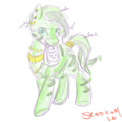 Size: 1000x1000 | Tagged: safe, artist:skookum, oc, oc only, oc:verdant flora, goo, goo pony, original species, zebra, halloween costume, jewelry, late holiday, looking at you, simple background, sketch, solo, sticks, trick or treat