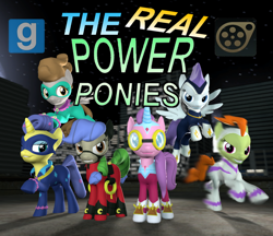 Size: 1252x1080 | Tagged: safe, artist:pika-robo, idw, fili-second, masked matter-horn, mistress marevelous, radiance, saddle rager, zapp, 3d, downloadable, gmod, power ponies, source filmmaker