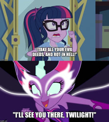 Size: 800x899 | Tagged: safe, edit, edited screencap, screencap, midnight sparkle, sci-twi, twilight sparkle, equestria girls, legend of everfree, dr jekyll and mr hyde, image macro, lyrics, meme, song reference, text