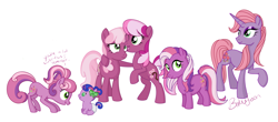 Size: 3889x1708 | Tagged: safe, artist:bakufoon, idw, cheerilee, cheerilee (g3), cherry blossom (g3), cherry blossom (idw), pony, g3, g3.5, baby, baby pony, g3 to g4, g3.5 to g4, generation leap, generational ponidox, multeity