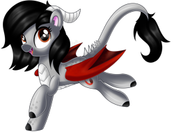 Size: 2736x2065 | Tagged: safe, artist:ilynalta, oc, oc only, oc:scarlet spectrum, dracony, dragon, hybrid, pony, cute, fangs, female, happy, mare, simple background, solo, transparent background