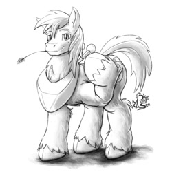 Size: 1000x1000 | Tagged: safe, artist:blue-paint-sea, big macintosh, pony, haystick, male, monochrome, raised hoof, solo