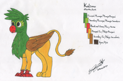 Size: 3055x2028 | Tagged: safe, artist:summerium, oc, oc only, oc:kalimu, griffon, male, reference sheet, solo, spanish, traditional art