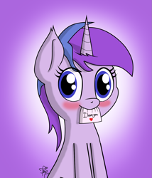 Size: 1029x1200 | Tagged: safe, artist:kimjoman, oc, oc only, pony, unicorn, blushing, cute, female, heart, i love you, looking at you, photoshop, solo