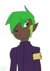 Size: 787x1107 | Tagged: safe, artist:moonakart13, artist:moonaknight13, spike, human, armband, clothes, dark skin, fangs, human spike, humanized, male, simple background, smiling, solo, transparent background, uniform