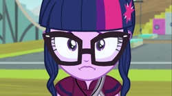 Size: 1100x618 | Tagged: safe, screencap, sci-twi, twilight sparkle, equestria girls, friendship games, frown, solo