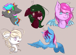 Size: 1726x1239 | Tagged: safe, artist:rainbow-marble, oc, oc only, oc:parcly taxel, oc:terra flora, alicorn, bat pony, pony, alicorn oc, bust, cute little fangs, doodle, expressions, fangs, heart, horn ring, mouth hold, tongue out, unnamed oc, valentine, valentine's day