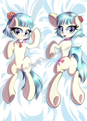 Size: 1000x1400 | Tagged: safe, artist:chaosangeldesu, coco pommel, earth pony, pony, body pillow, body pillow design, butt, female, mare, on back, plot, solo, watermark