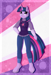 Size: 2321x3400 | Tagged: safe, artist:merienvip, twilight sparkle, anthro, unguligrade anthro, arm hooves, clothes, female, high res, solo