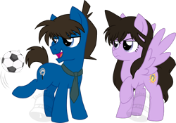 Size: 1000x700 | Tagged: safe, artist:tambelon, earth pony, pegasus, pony, ball, colt, crossover, detective conan, female, filly, male, necktie, ponified, ran mouri, shinichi kudo, watermark