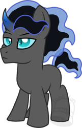 Size: 452x700 | Tagged: safe, artist:tambelon, oc, oc only, oc:lucid dreams, pony, unicorn, blank flank, colt, male, offspring, parent:king sombra, parent:princess luna, parents:lumbra, simple background, solo, transparent background, watermark