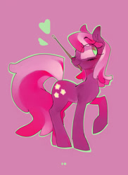 Size: 850x1169 | Tagged: safe, artist:iopichio, cheerilee, heart, looking back, mouth hold, raised hoof, simple background, smiling, solo