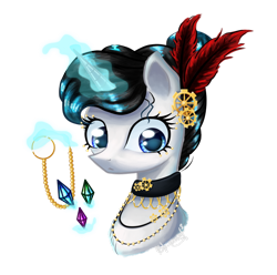 Size: 1024x1014 | Tagged: safe, artist:likelike1, oc, oc only, pony, unicorn, bust, feather, gem, jewelry, magic, necklace, portrait, simple background, solo, transparent background