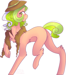 Size: 1551x1744 | Tagged: safe, artist:emily-826, oc, oc only, oc:lime berry, earth pony, pony, chest fluff, female, hat, mare, simple background, solo, transparent background