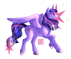 Size: 1061x885 | Tagged: safe, artist:butteredpawpcorn, twilight sparkle, twilight sparkle (alicorn), alicorn, horse, pony, hooves, horsified, lidded eyes, smiling, solo, spread wings