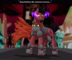 Size: 4000x3341 | Tagged: safe, artist:nolollygagging, oc, oc only, oc:crimson crescent, pony, armor, crystal empire, dark magic, fangs, magic, male, solo, sombra eyes