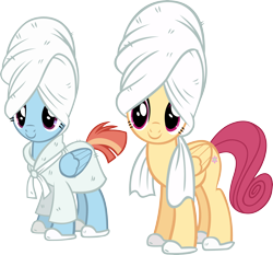 Size: 5750x5359 | Tagged: safe, artist:ironm17, posey shy, windy whistles, pegasus, pony, absurd resolution, bathrobe, clothes, female, mare, simple background, slippers, smiling, towel, transparent background, vector