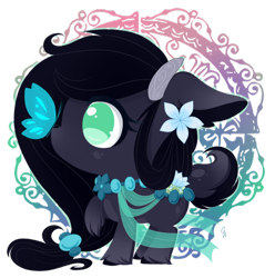 Size: 600x604 | Tagged: safe, artist:exceru-karina, oc, oc only, oc:dahlia, butterfly, original species, pond pony, flower, solo