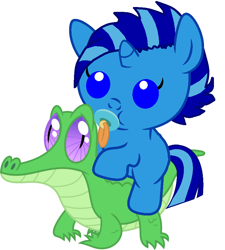 Size: 836x927 | Tagged: safe, artist:red4567, gummy, oc, oc:grootoportunities, pony, baby, baby pony, cute, ocbetes, pacifier, ponies riding gators, riding