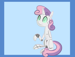 Size: 1600x1200 | Tagged: safe, artist:provolonepone, sweetie belle, sweetie bot, pony, robot, robot pony, unicorn, female, filly, foal, hooves, horn, raised hoof, sitting, solo