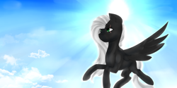 Size: 1024x512 | Tagged: safe, artist:isorrayi, oc, oc only, pegasus, pony, cloud, female, mare, scar, solo, sun