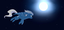 Size: 1280x605 | Tagged: safe, artist:skkrat, night glider, flying, full moon, moon, night, solo