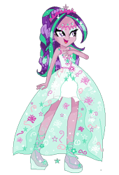 Size: 390x572 | Tagged: safe, artist:gihhbloonde, aria blaze, equestria girls, bare shoulders, clothes, dress, gala dress, sleeveless, solo, strapless