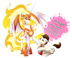 Size: 5184x4165 | Tagged: safe, artist:mylittlesheepy, daybreaker, oc, oc:deadline, alicorn, earth pony, pony, a royal problem, absurd resolution, canon x oc, commission, mane of fire, simple background, spread wings, transparent background, wings