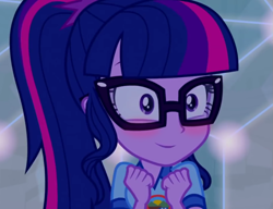 Size: 1023x787 | Tagged: safe, edit, edited screencap, screencap, sci-twi, twilight sparkle, equestria girls, legend of everfree, blushing, cropped, cute, inverted mouth, smiling, solo, twiabetes