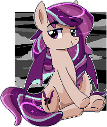 Size: 223x264 | Tagged: safe, artist:xwhitedreamsx, oc, oc only, oc:sombre sonata, bat pony, pony, female, mare, pixel art, sitting, solo, underhoof