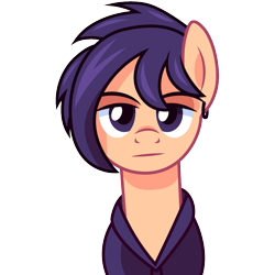 Size: 1001x1001 | Tagged: safe, artist:cloudyglow, earth pony, pony, bust, cel shading, clothes, ear piercing, male, piercing, ponified, sebastian (stardew valley), simple background, solo, stallion, stardew valley, transparent background, vector