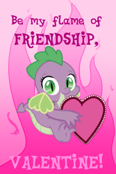 Size: 540x810 | Tagged: safe, artist:chiptunebrony, barb, spike, dragon, barbabetes, cute, fire, heart, looking at you, rule 63, rule63betes, solo, valentine, valentine's day, valentine's day card