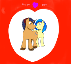 Size: 1137x1016 | Tagged: safe, anonymous artist, oc, oc only, oc:electric spark, oc:silvia, pegasus, pony, unicorn, boop, heart, hearts and hooves day, noseboop, silspark, unshorn fetlocks