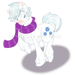 Size: 1624x1639 | Tagged: safe, artist:legally-psychotic, double diamond, cheek fluff, chest fluff, clothes, ear fluff, fluffy, raised hoof, red nosed, scarf, shoulder fluff, simple background, solo, transparent background, unshorn fetlocks, watermark