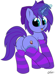 Size: 828x1115 | Tagged: safe, artist:seafooddinner, oc, oc only, oc:seafood dinner, pony, unicorn, bow, clothes, cute, female, magic, mare, plot, signature, simple background, socks, striped socks, transparent background