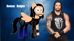 Size: 1191x670 | Tagged: safe, artist:m33893, beard, clothes, facial hair, gloves, ponified, roman reigns, solo, tattoo, wrestling, wwe