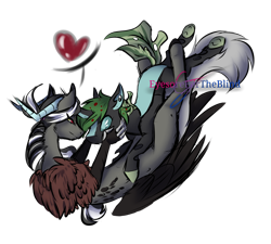 Size: 1024x922 | Tagged: safe, artist:eyesorefortheblind, oc, oc only, oc:raidek, oc:thistle thorn, changeling, draconequus, changeling oc, draconequus oc, heart, oc x oc, shipping, simple background, transparent background