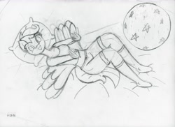 Size: 7015x5095 | Tagged: safe, artist:happyb0y95, scootaloo, anthro, absurd resolution, ball, bed, female, pillow, solo, traditional art