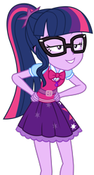 Size: 1441x2681 | Tagged: safe, artist:sketchmcreations, sci-twi, twilight sparkle, equestria girls, movie magic, spoiler:eqg specials, clothes, female, geode of telekinesis, glasses, hand on hip, lidded eyes, magical geodes, simple background, skirt, smug, solo, transparent background, vector