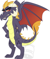 Size: 597x700 | Tagged: safe, artist:tambelon, oc, oc only, oc:scorch, dragon, male, offspring, parent:garble, parent:princess ember, solo, watermark