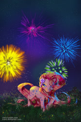 Size: 800x1196 | Tagged: safe, artist:z1ar0, g1, fireworks, night, solo, sunblossom, sweetheart sister ponies