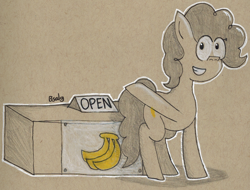 Size: 1342x1020 | Tagged: safe, artist:b-cacto, oc, oc only, oc:banana pie, pony, kiosk, solo, traditional art