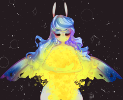 Size: 4960x4024 | Tagged: safe, artist:tamyarts, oc, oc only, anthro, bat pony, abstract, absurd resolution, context is for the weak, eyes closed, female, mare, solo, space, stars