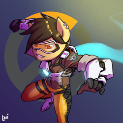 Size: 2000x2000 | Tagged: safe, artist:elzielai, anthro, overwatch, ponified, solo, tracer