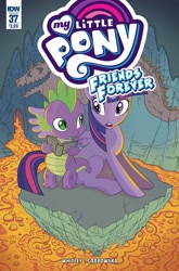 Size: 1054x1600 | Tagged: safe, artist:melody often, idw, spike, twilight sparkle, twilight sparkle (alicorn), alicorn, dragon, pony, spoiler:comic, spoiler:comicff37, cover, lava