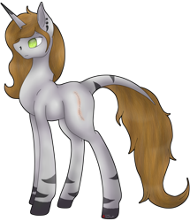 Size: 1570x1827 | Tagged: safe, artist:anxiouslilnerd, oc, oc only, oc:nicole skylar, pony, unicorn, gift art, long tail, paint tool sai, piercing, present, scar, simple background, solo, stripes, transparent background